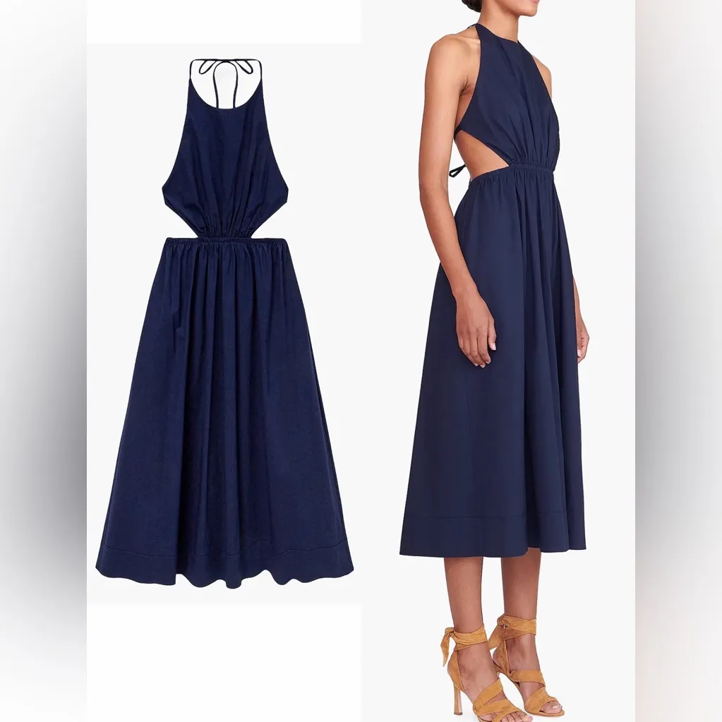 NEW Staud Vanessa Cut-out Maxi Back Tie Halter Dress in navy blue Size L - Image 3