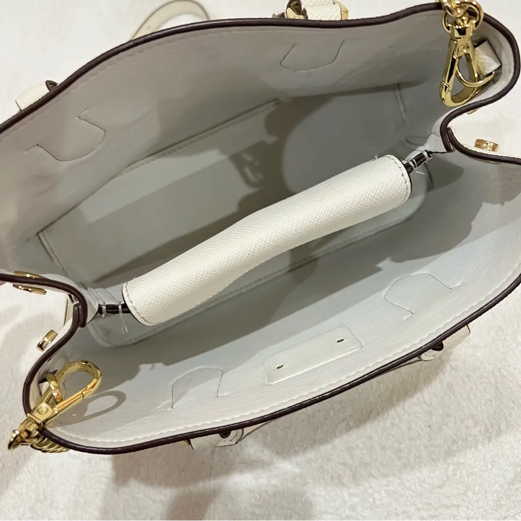 DKNY Ivory Leather Bianca Medium Satchel Bag - Image 6