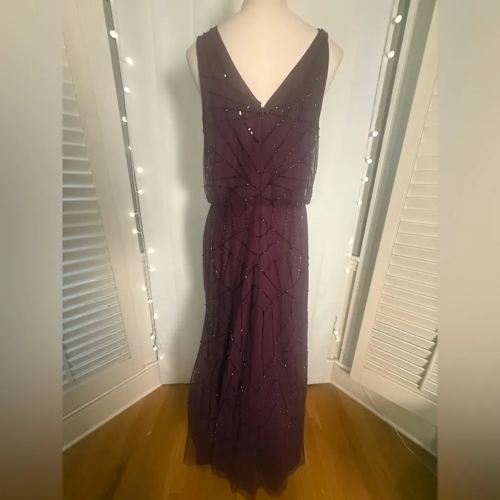 Papell Studio Beaded Art Deco Gown Plum Evening Dress Size 12 Mother of Bride Purple - Image 2