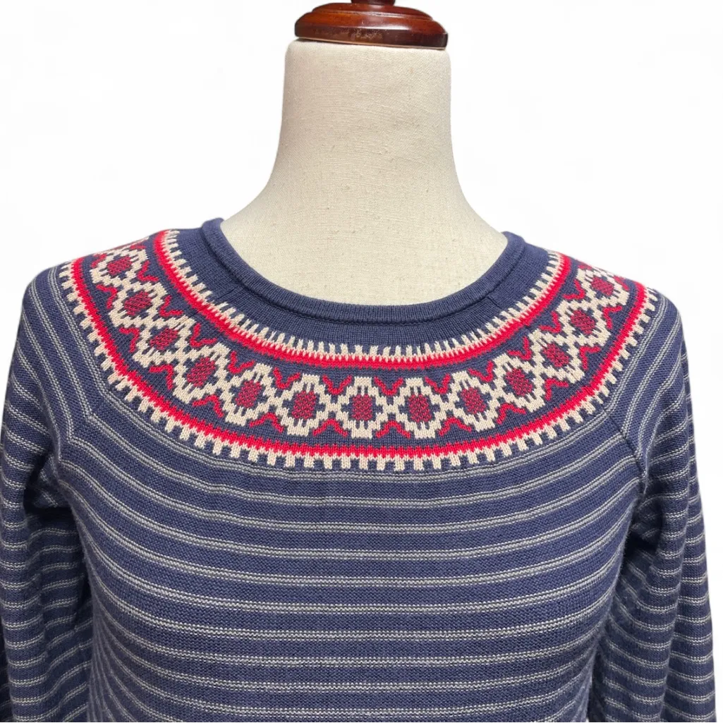 Hanna Andersson Womens Fair Isle Knit Sweater Dress Small Nordic Scandi Style Blue - Image 2