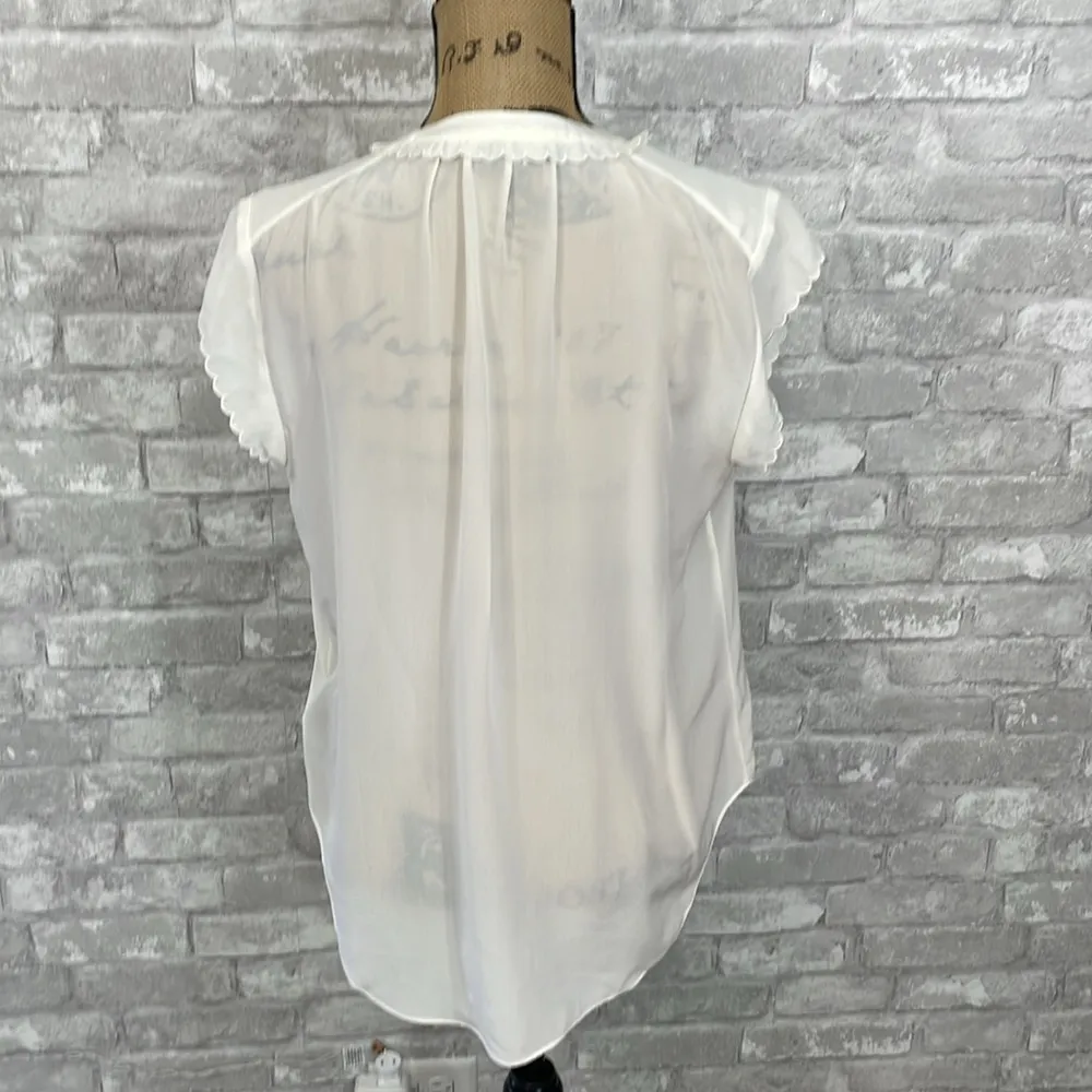 Joie Dainty Ruffle Sheer Silk Blouse - Image 4
