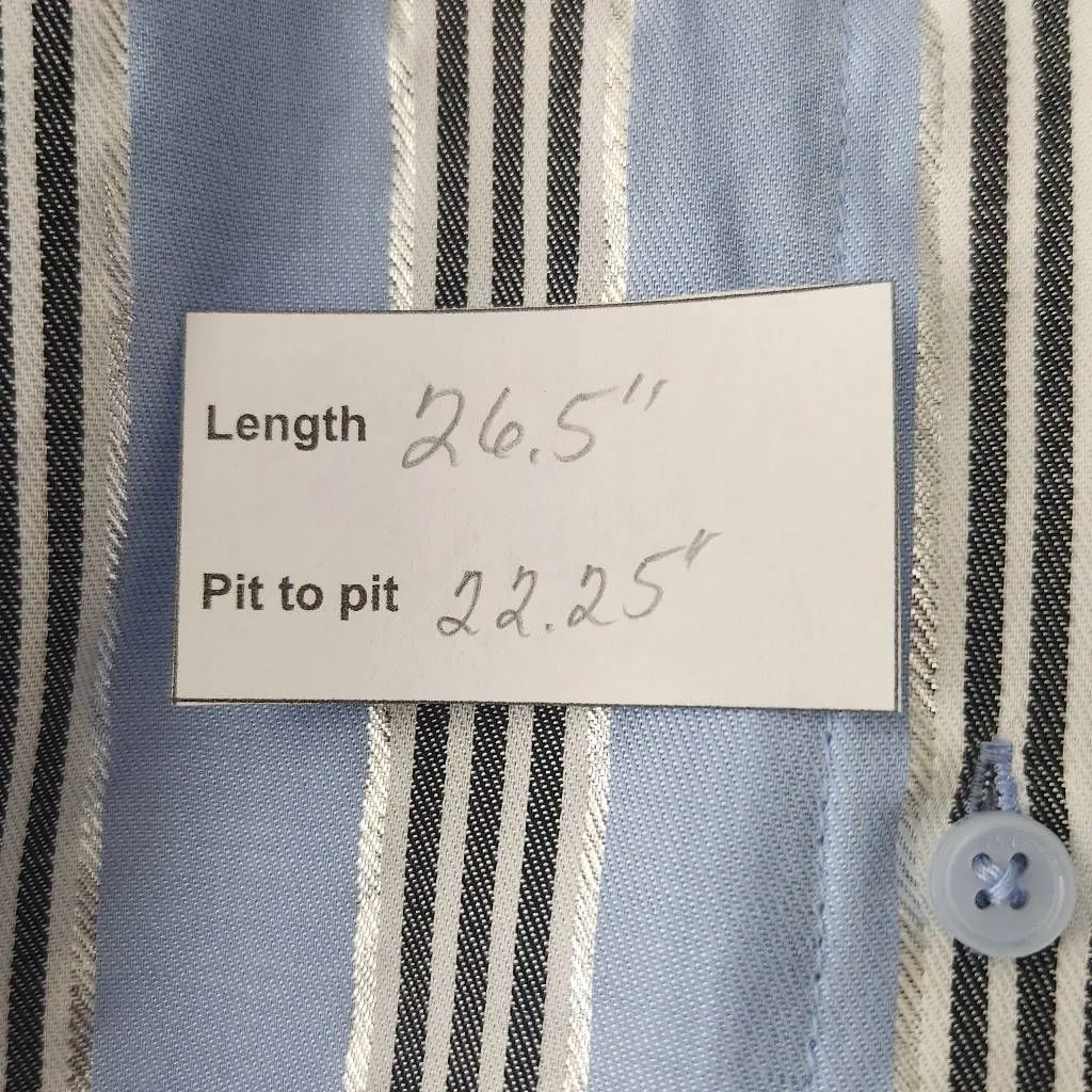 DKNY Blue Striped Button Down Shirt with Silver Metallic Accents NWT Size Medium - Image 10