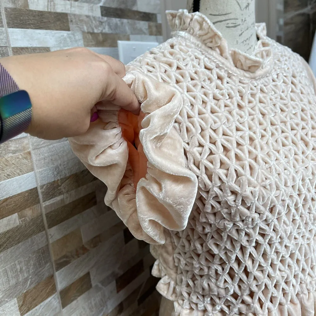 Free People Gum Drop Mini Velvet Dress Velure Pink coquette babydoll Sz M - Image 4