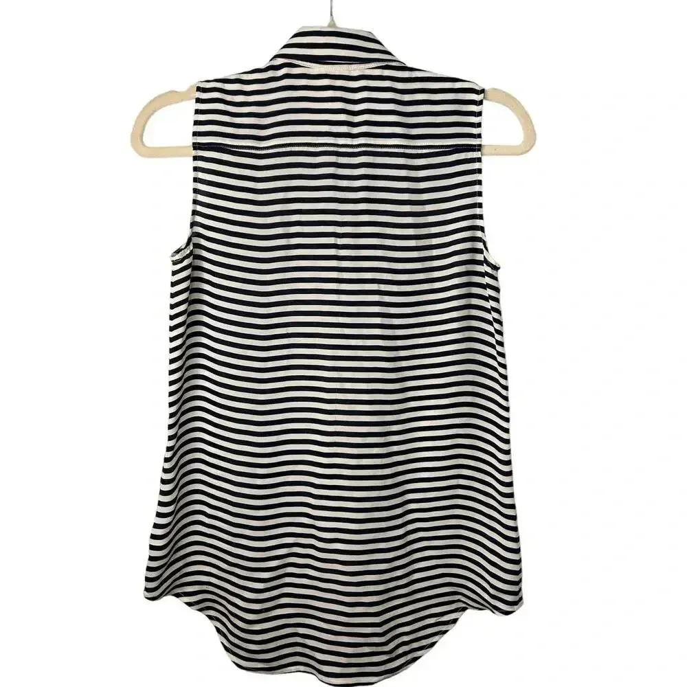 Theory Silk Sleeveless Blouse Button-Up Size P/TP Office Striped Black White - Image 2
