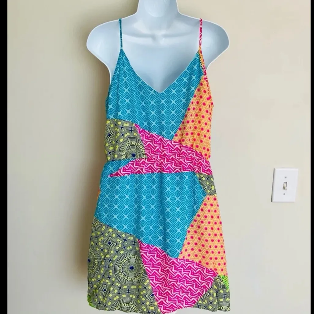 AMANDA UPRICHARD Silk Patchwork Print Sleeveless Dress Lined Women’s Medium - Image 6