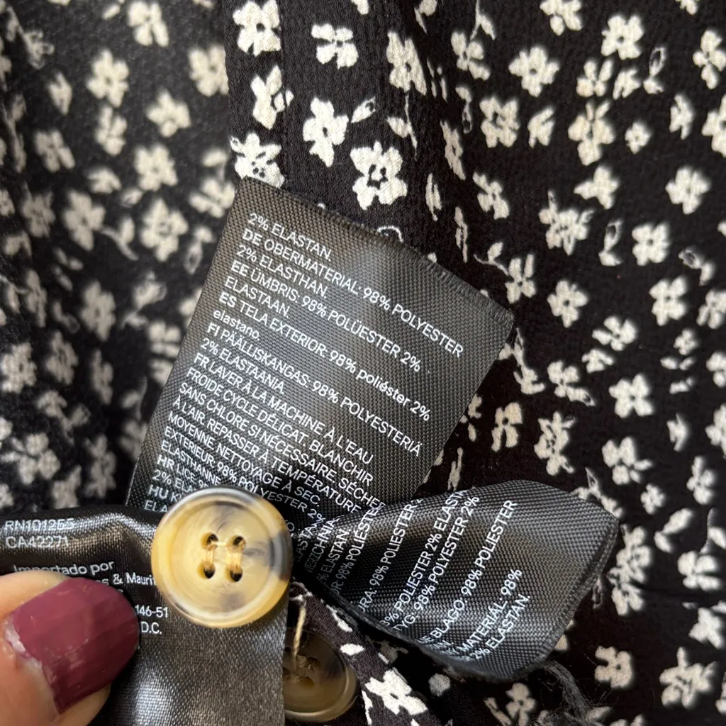 DIVIDED H&M Jumpsuit Black White Floral Print M Short Sleeve Wide Leg - Image 9