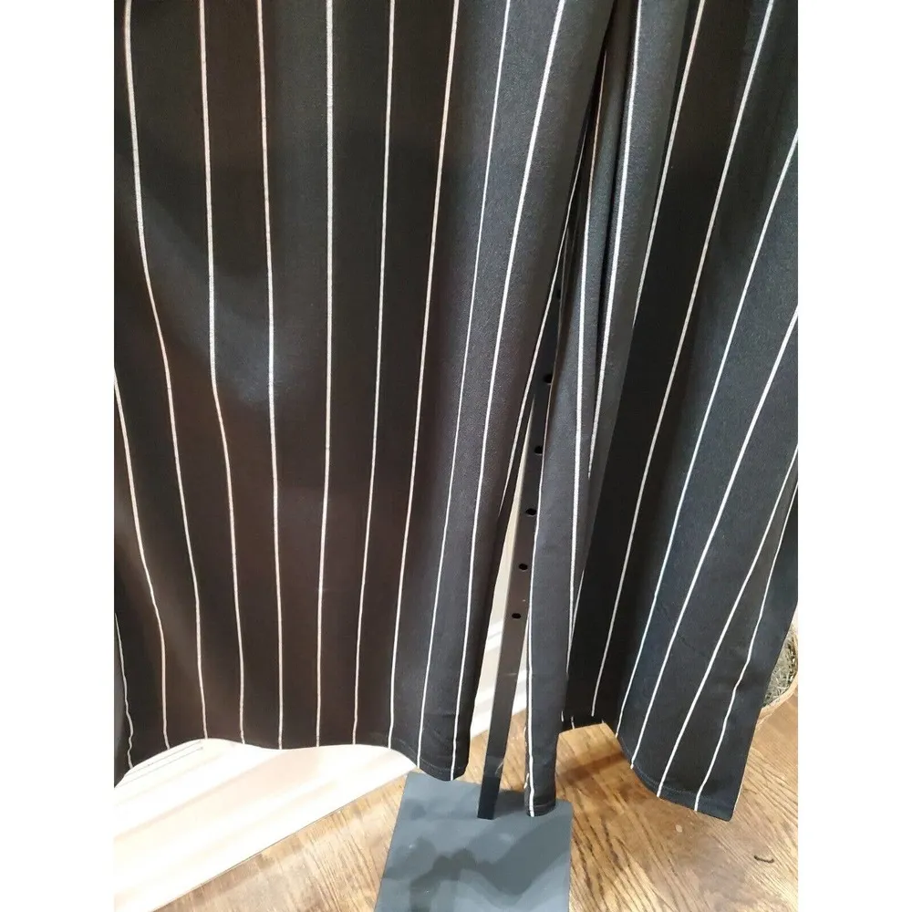 Boohoo Women's Black Striped Polyester Mid Rise Wide Legs Comfort Waist Pant 14 - Image 3