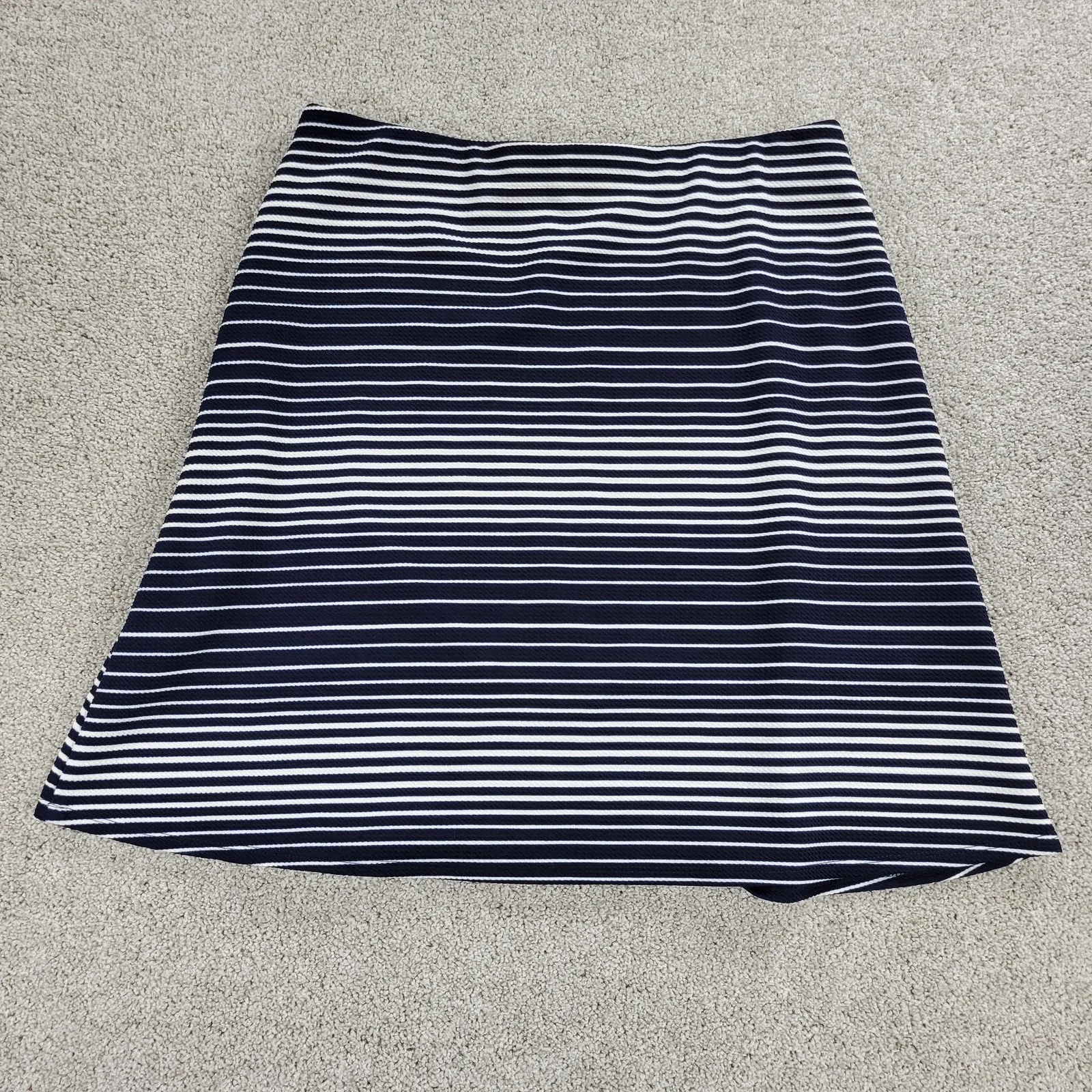 Margaret M Womens Skirt Large Navy White Stripe A Line Mini Stretch Lined Blue - Image 2