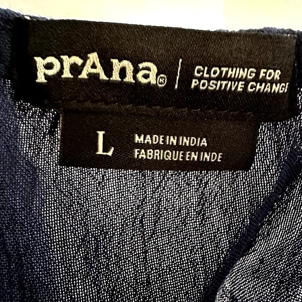 Prana Fernie Jumpsuit Surplice Halter Deep V Neck Smocked Waist Blue Large - Image 5