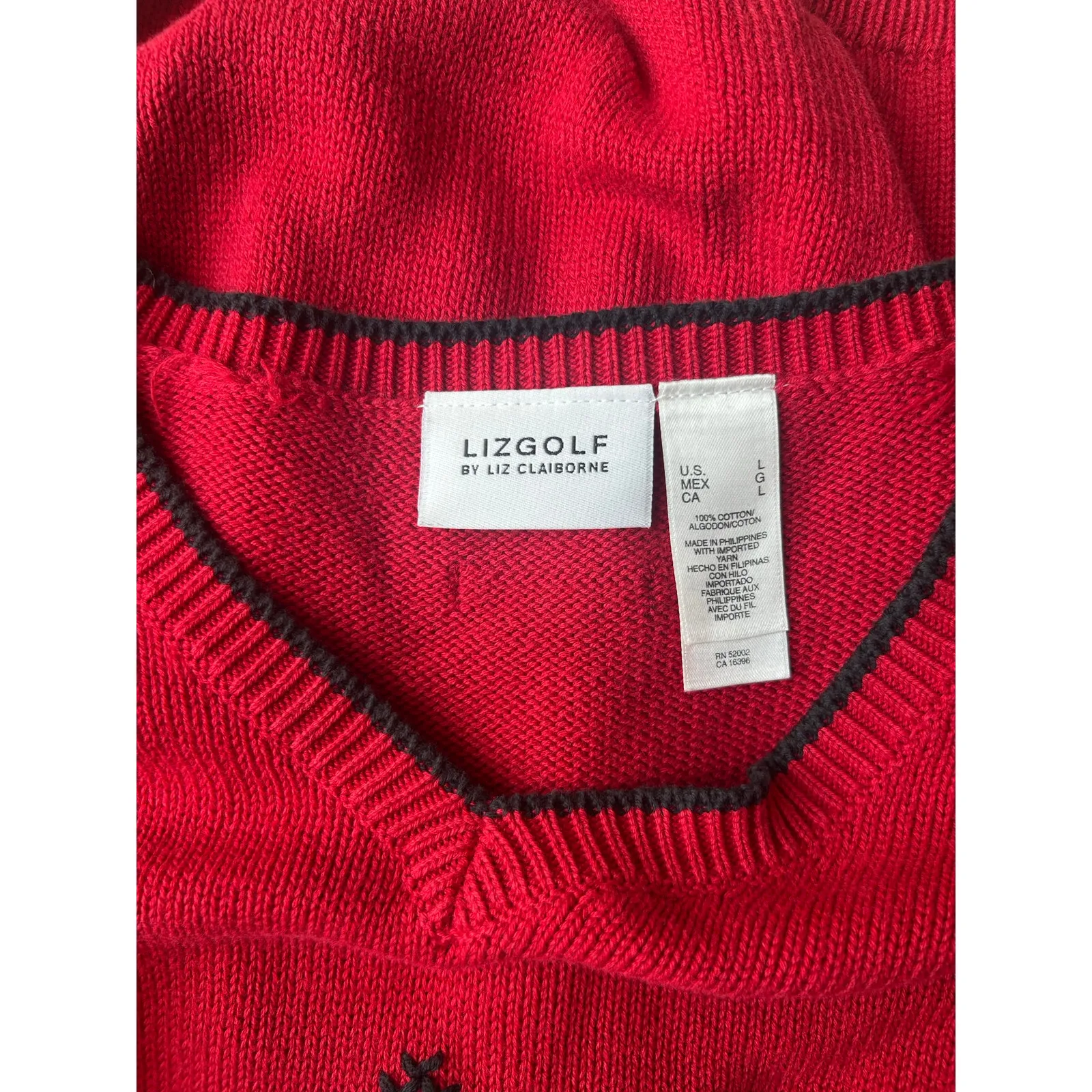 Vintage Red Argyle Embroidered Golf Sweater LizGolf Women's Large Preppy Classic - Image 9