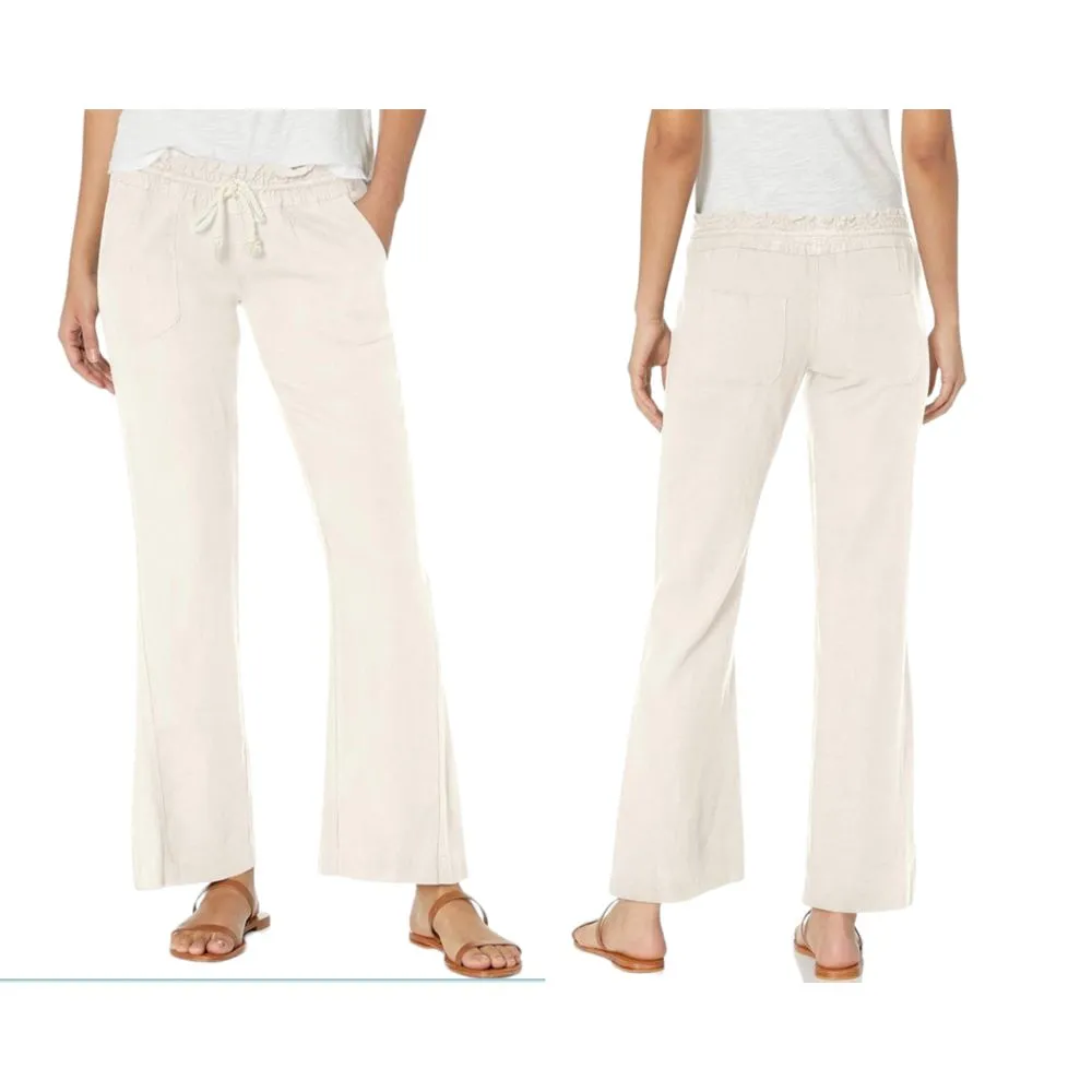 Roxy Women's Oceanside Board Riders‎ Beach Pants Size L Cream Beige Linen Blend - Image 2