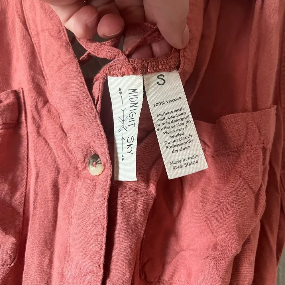 Midnight sky coral pink button up western boho dress - Image 6