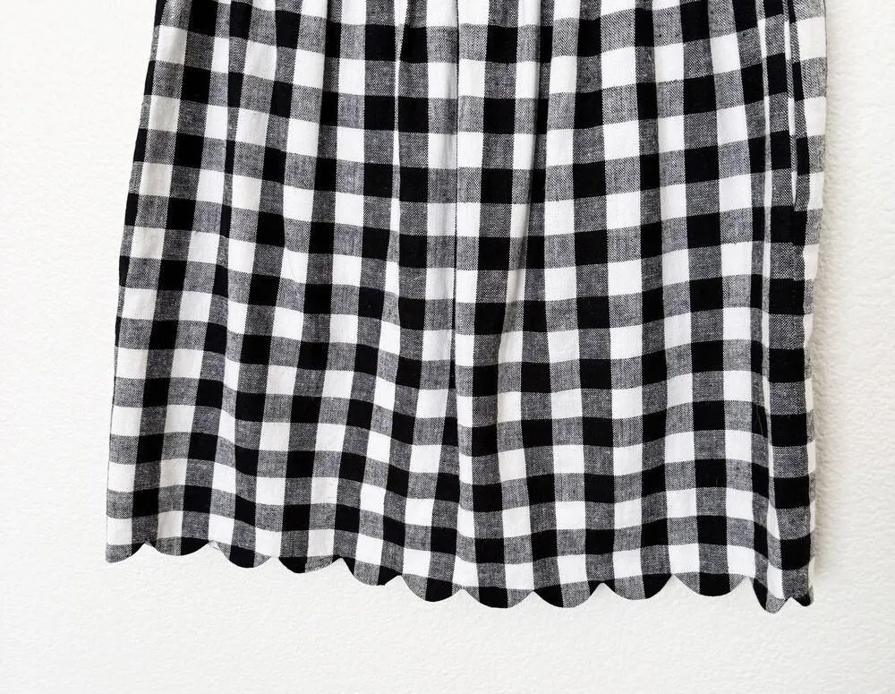 [J. Crew] Black White Gingham Plaid Scalloped Hem Linen Blend Mini Skirt Size 2 - Image 6