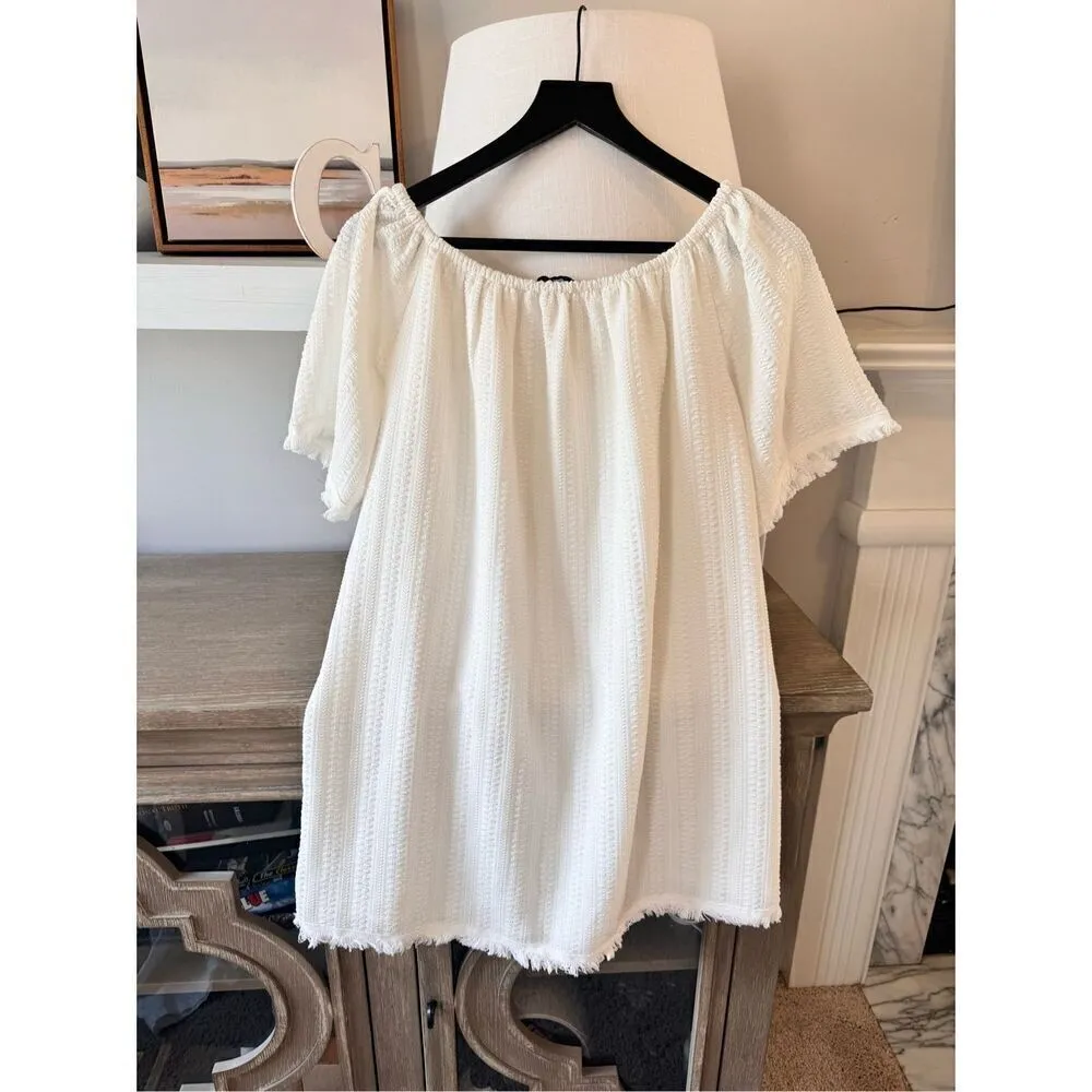English Factory Boatneck Fringe Accents Dress in Off White Size Small - Image 5