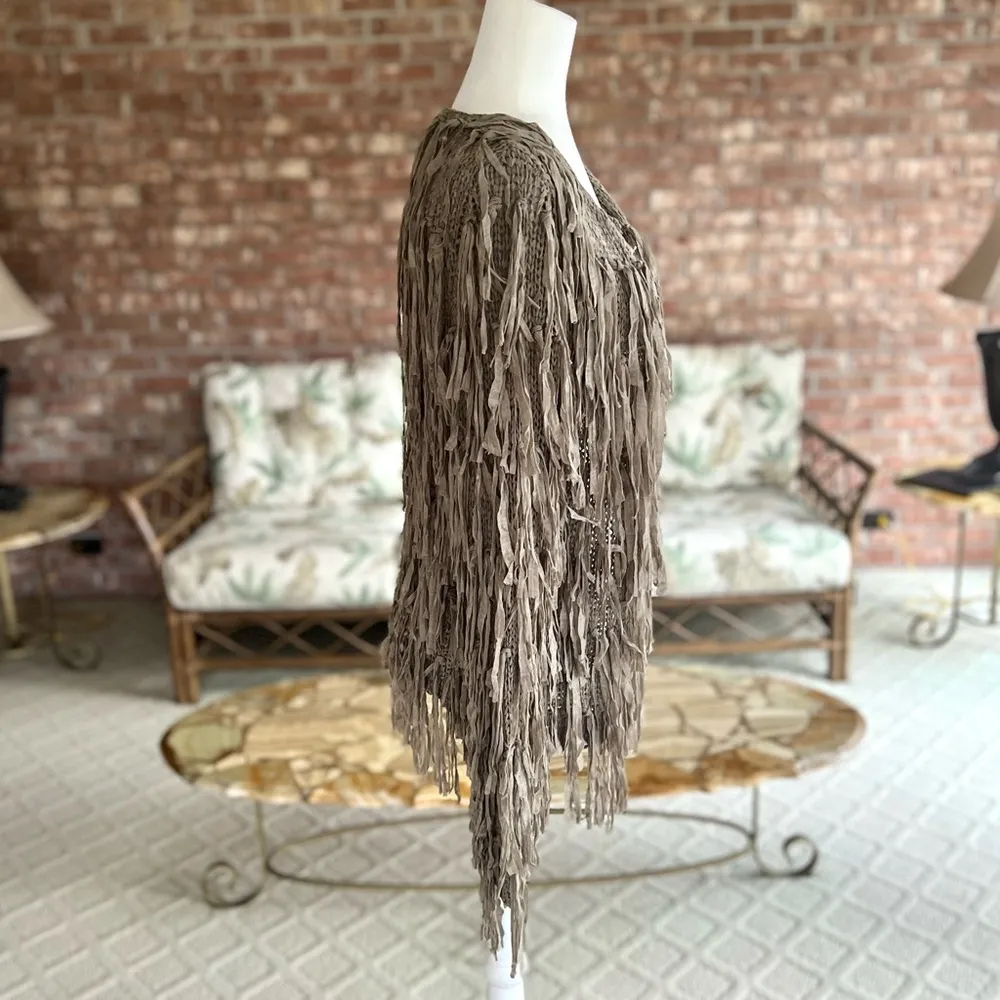 Elan Cardigan Shaggy Fringe Women’s S Knit Open Draped S Boho Chic Ribbon - Image 13