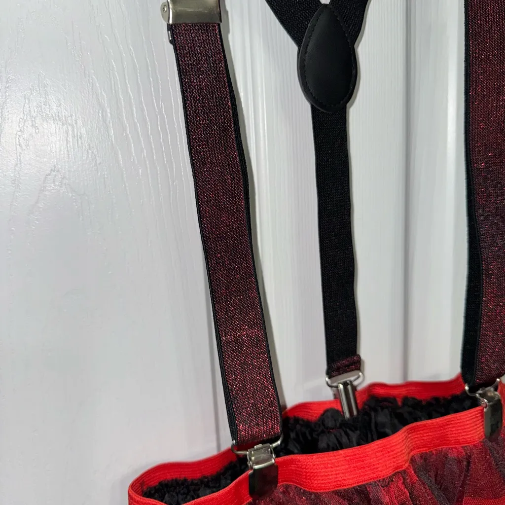 Buffalo Plaid Tulle Skirt Adult Mesh Tutu Detachable Suspenders Red Black S / M - Image 2