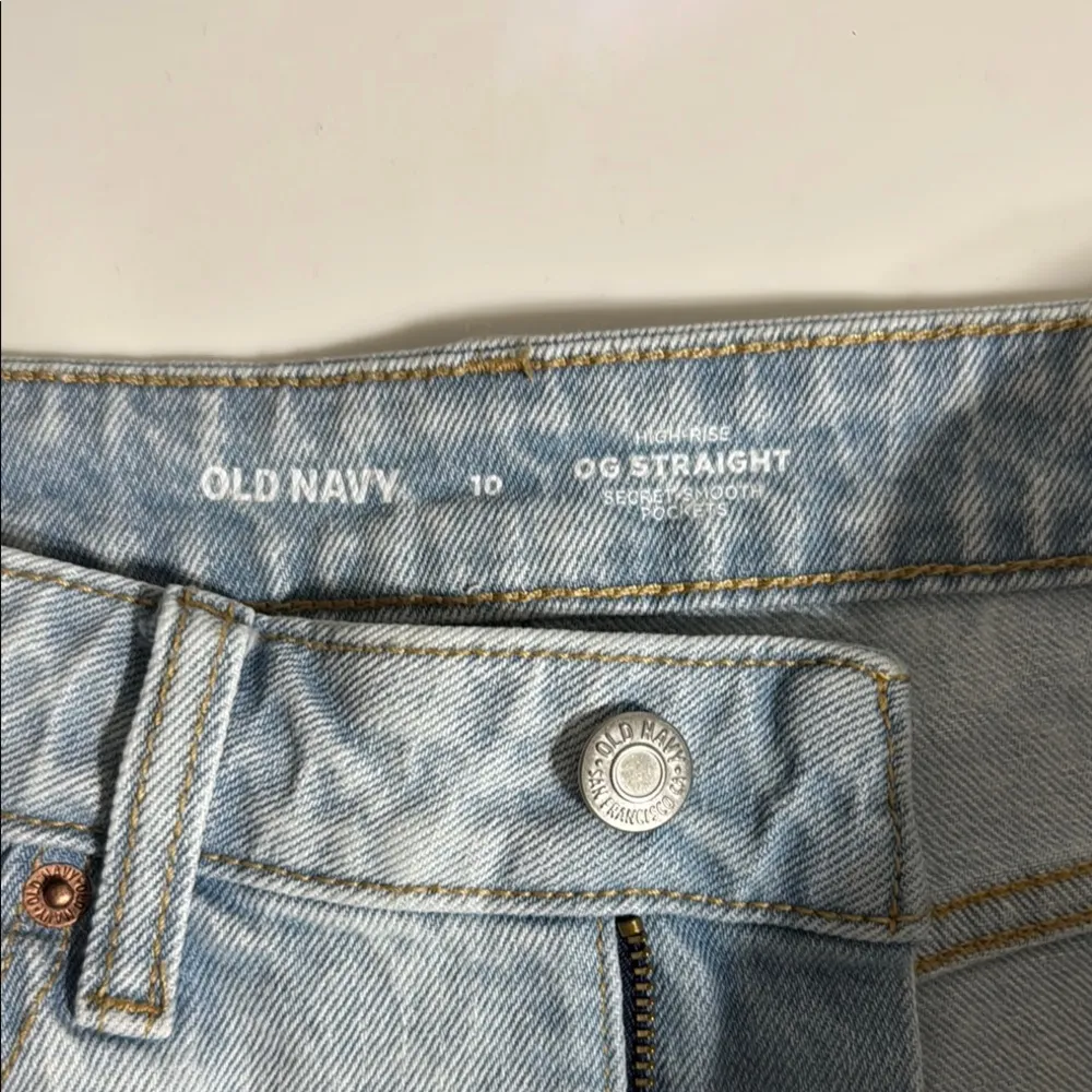 ON OG Straight High Rise Blue Jean Shorts Distressed Secret Smooth Pockets Sz 10 - Image 3