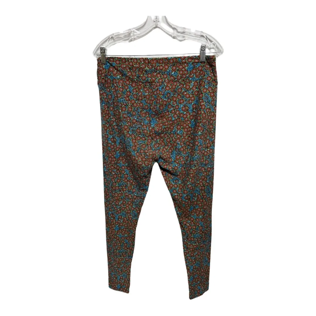 LuLaRoe Blue Orange Floral Daisies Leggings TC Artsy Colorful Art To Wear Soft - Image 4