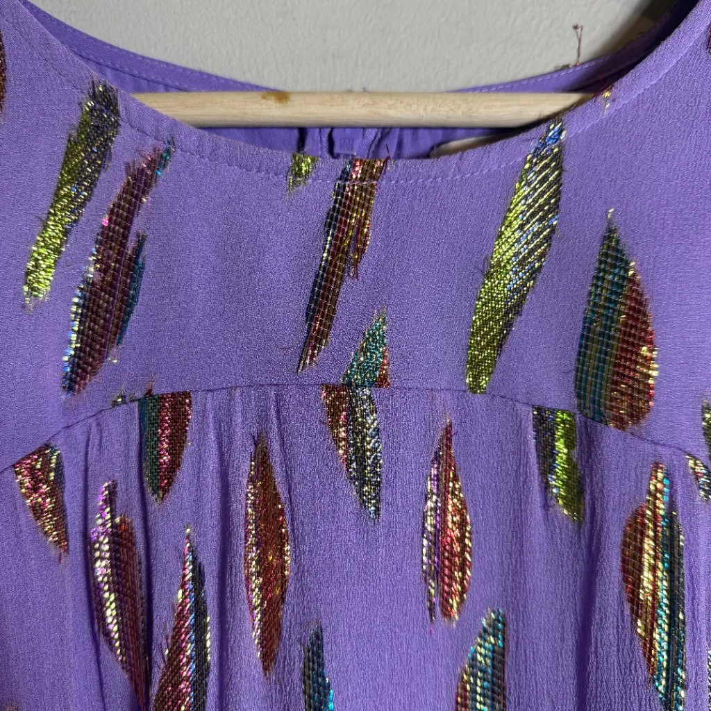 CIEBON Eryn Metallic Print Long Sleeve Maxi Dress Women's XL Lilac Colorful NWOT Purple - Image 8