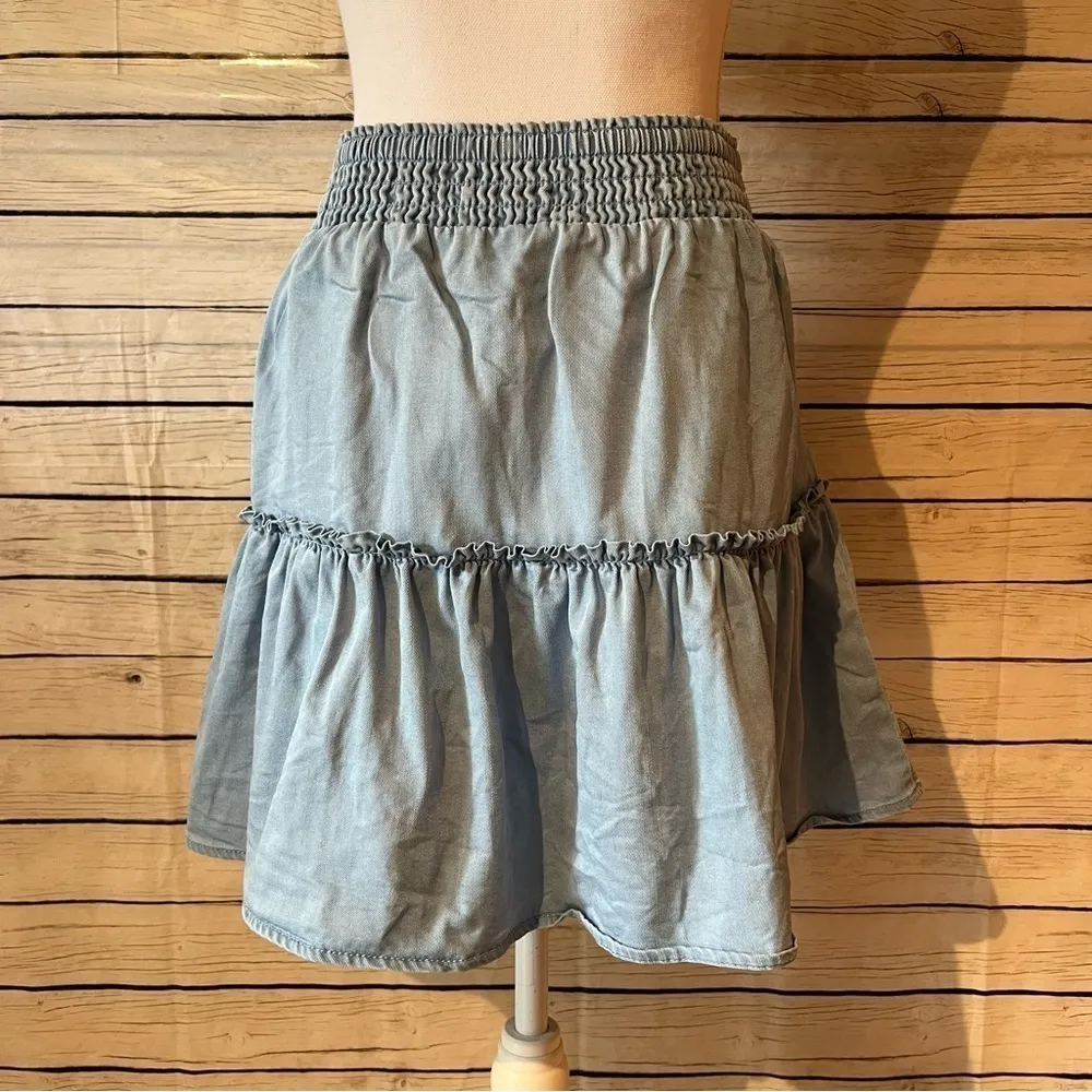 Bar III Chambray Tiered Mini Skirt Size Small - Image 5