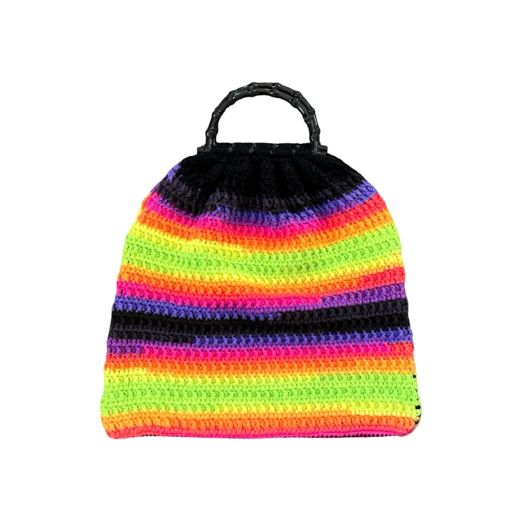 Handmade Crochet Rainbow Tote Bag Boho Retro Festival Market Style Bag - Image 2