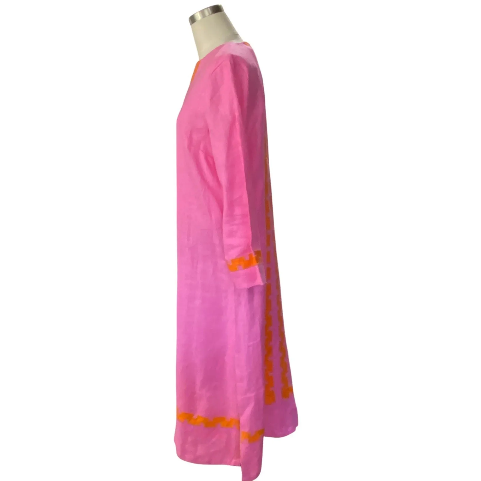 RARE Tuckernuck x Atlantic Pacific Size Small Hot Pink and Orange Linen Dress - Image 5