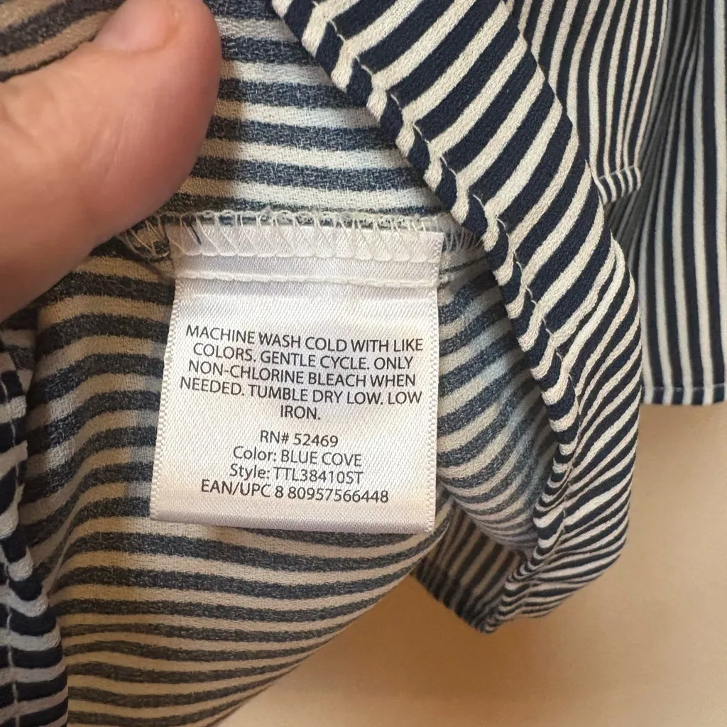 Time & Tru Striped Ruffle Peplum Blouse XXL Blue White Casual Top Black - Image 6