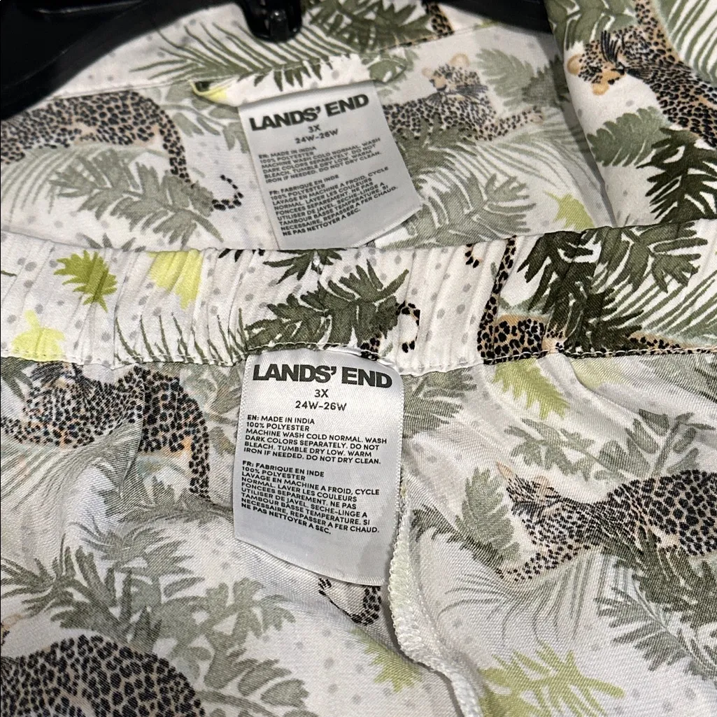 Lands End Matte Satin Pajama Set 2pc White Leopard 3X Long Sleeve Top Shorts - Image 15