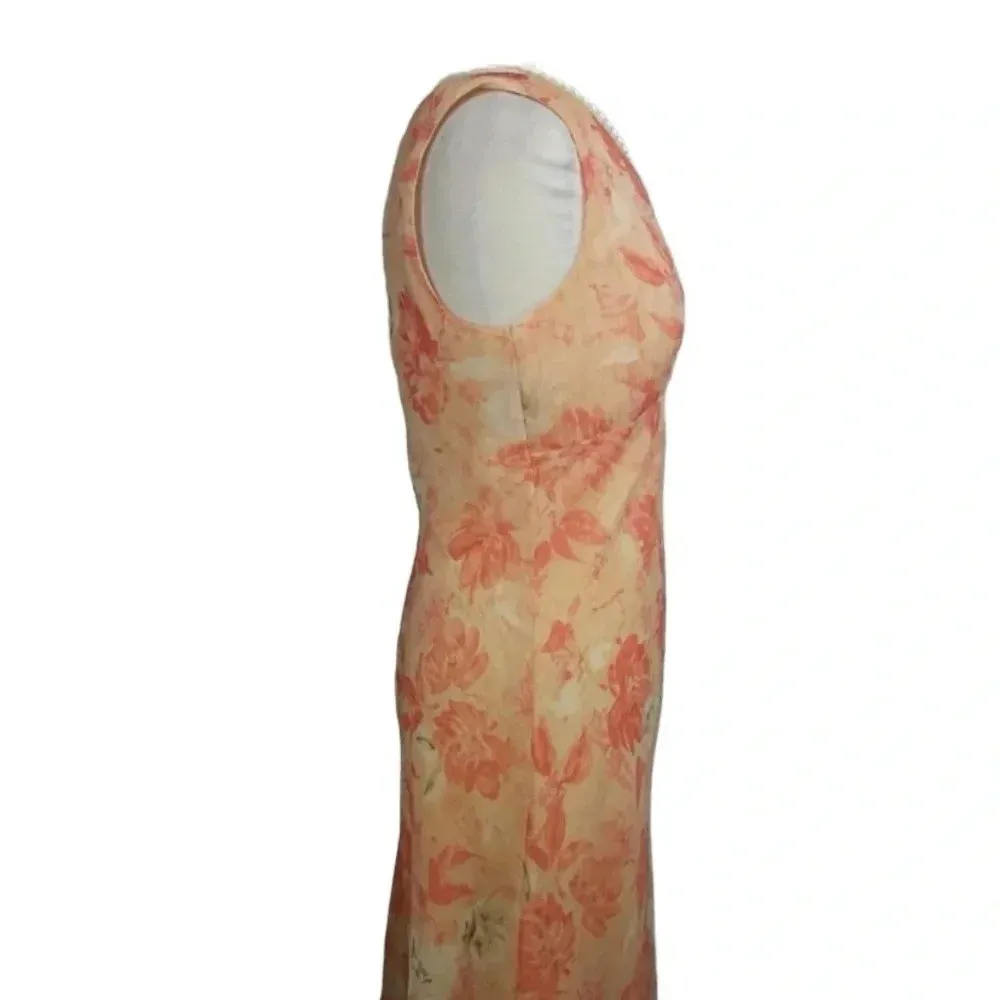 Vintage Y2K Faith Love & Passion peach and coral floral sheath midi dress Orange Size M - Image 3