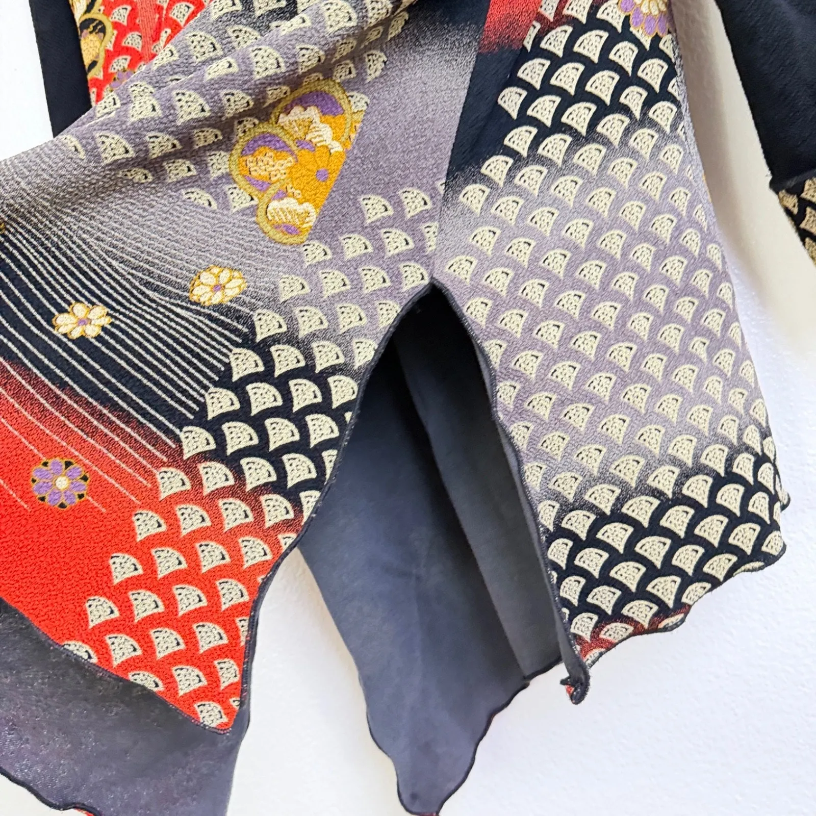 Moonlight Y S Fashion Top Womens Black Oriental Floral Asym Slit Button Open - Image 10