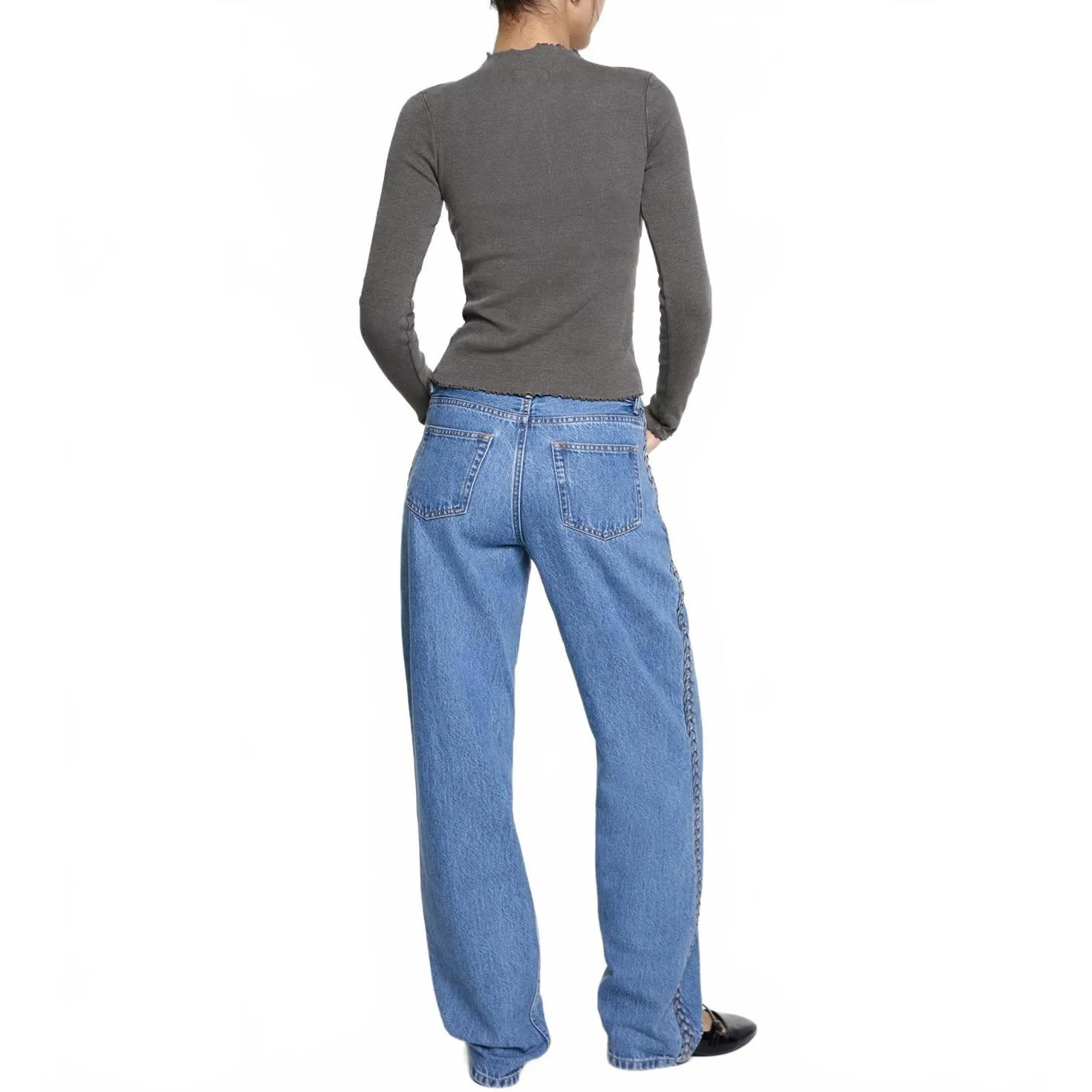 Mango Long-Sleeved T-Shirt with Decorative Seams Charcoal NWT Teens Large - Image 8