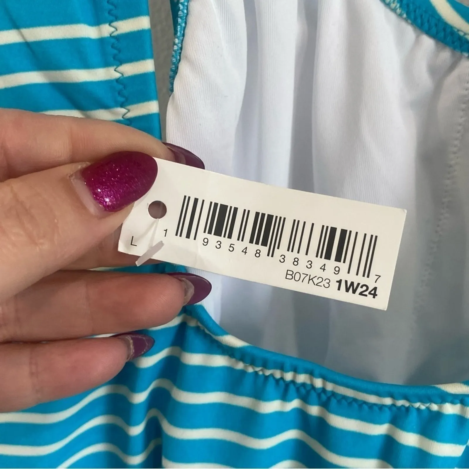 Amazon Essentials Blue White Striped One Piece Swimsuit NWT Size Large - Image 4