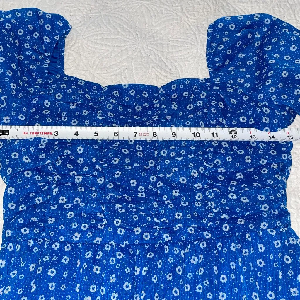 Crystal Doll Blue White Floral‎ Minidress Off the Shoulder Short Sleeves Size L - Image 7