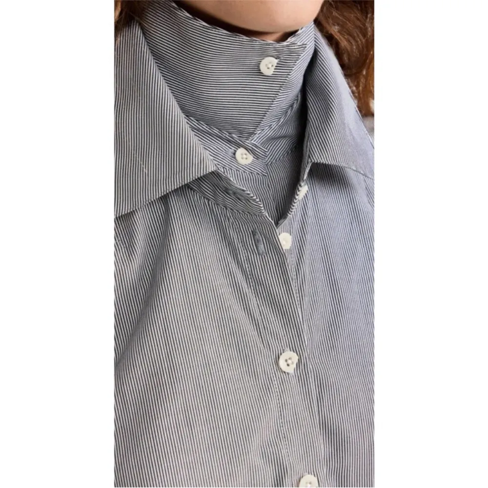 Micro Striped Double Collar Button Down Shirt Cotton Black & White Sz Large - Image 9