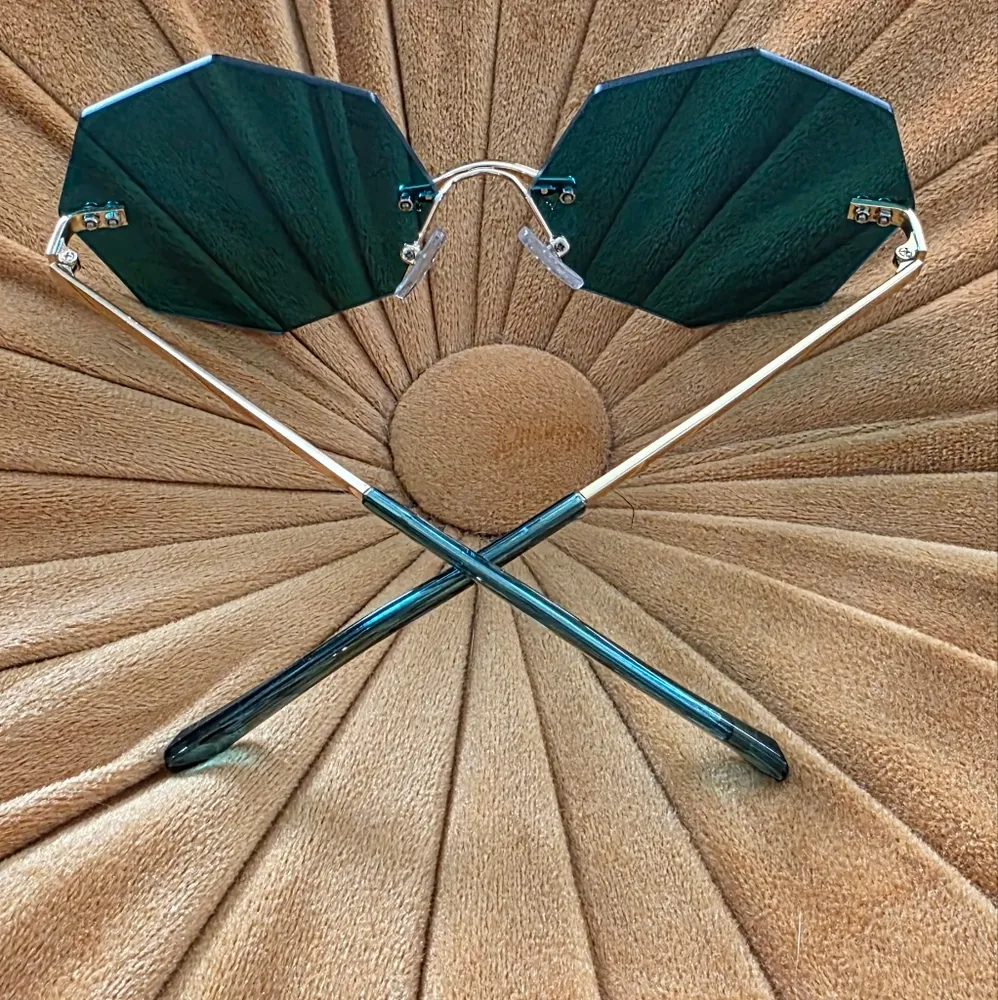 Francesca's Collections Sunglasses Octagon Retro Sunnies Blue Green - Image 3