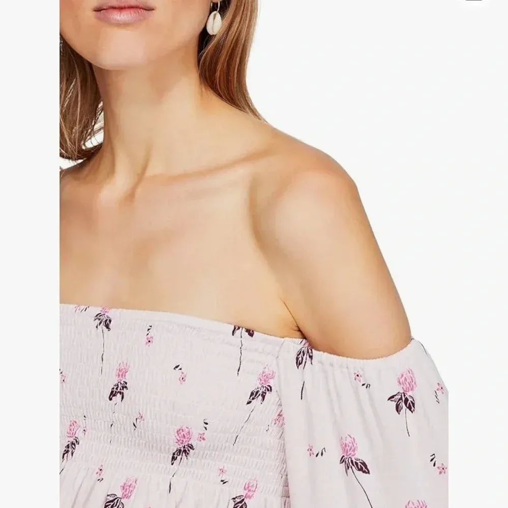 Free People Off Shoulder Tunic Top in Cloud Cherry Combo - Image 2