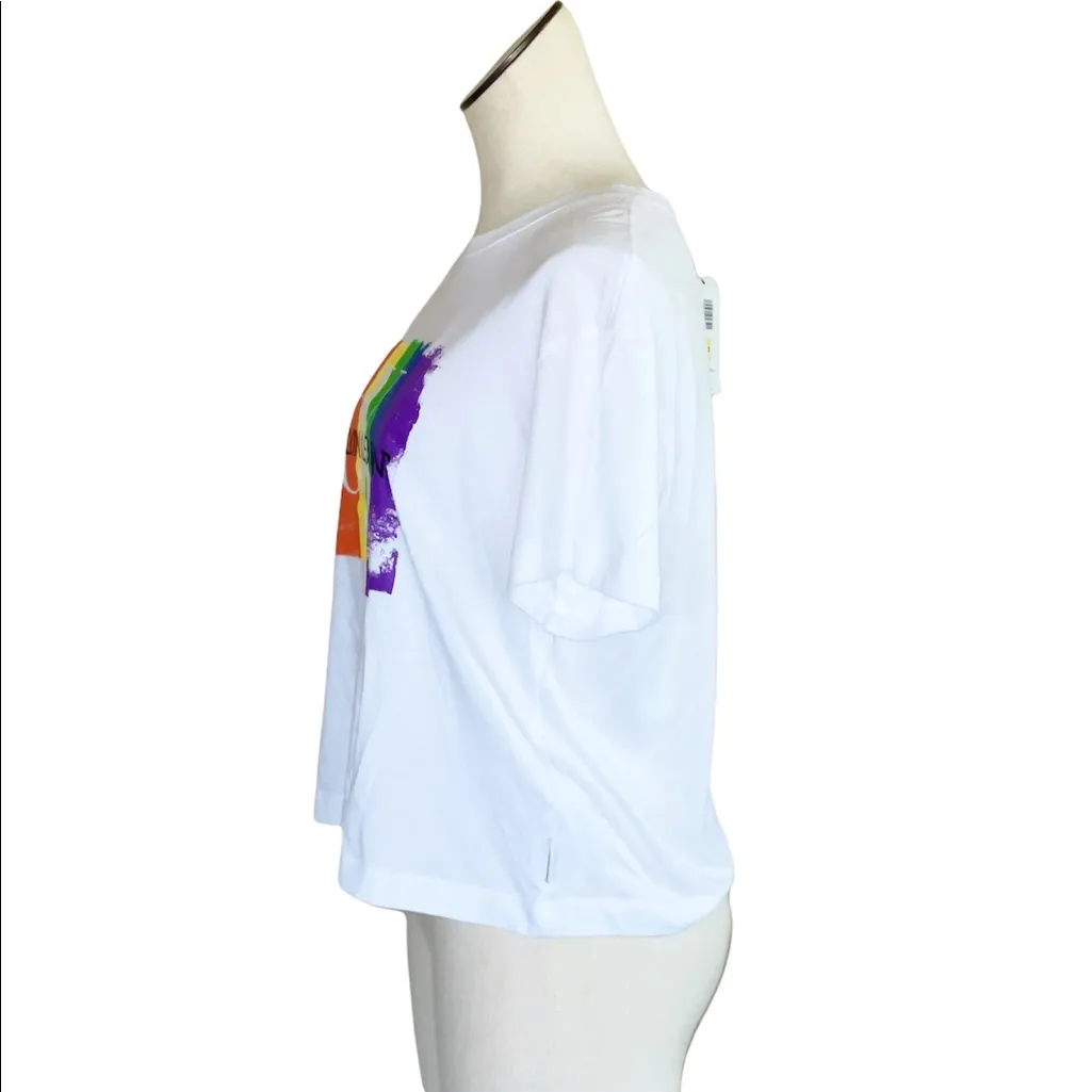 NWT Calvin Klein Jeans Rainbow Striped Logo TShirt White Size M - Image 4