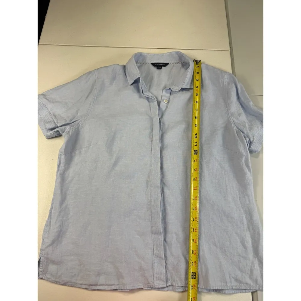 Lands'‎ End Linen Short Sleeve Button Up Shirt Womens Large Light Blue - Image 3