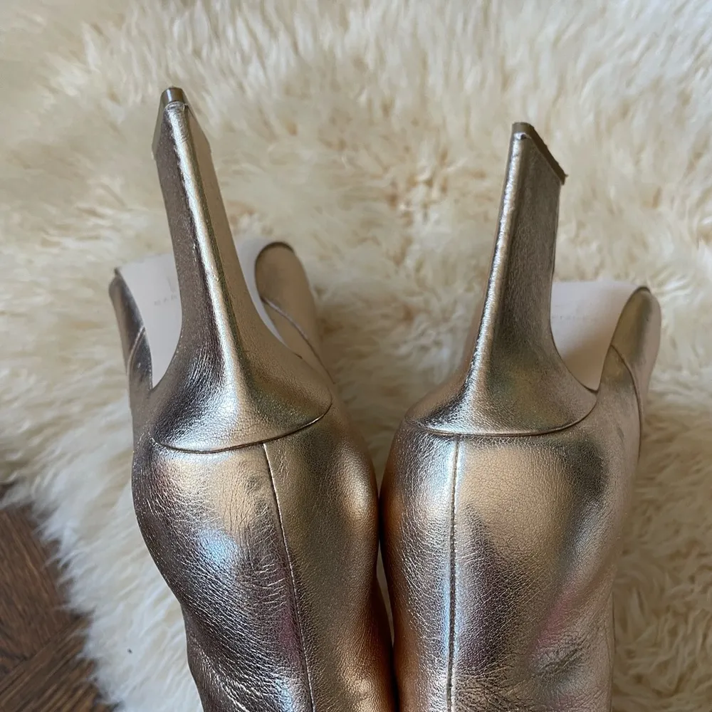 Marc Fisher Leather Miggi Pointed Toe Heeled Ankle Booties Gold Size 7 - Image 10