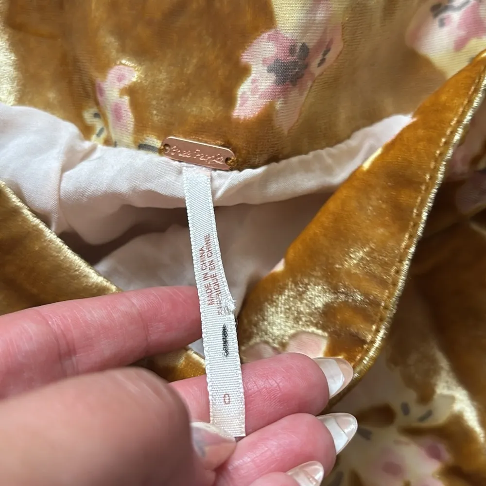 Free People Yellow Floral Velvet Mini Skirt - Image 3