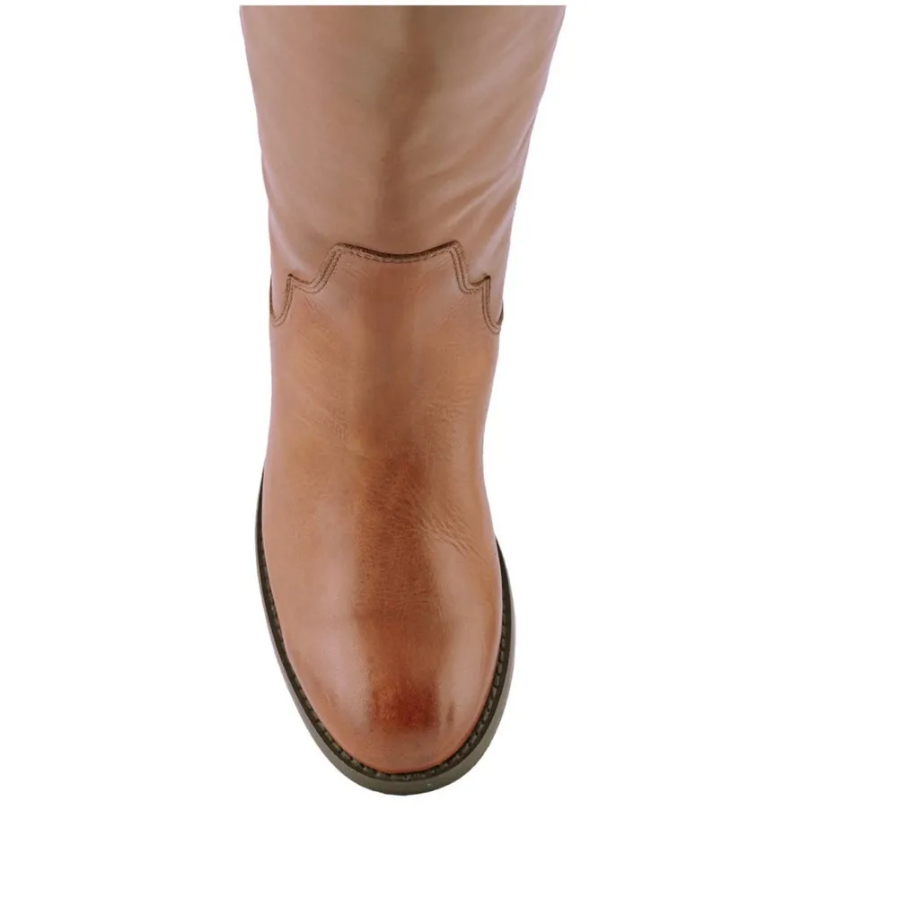 FRYE Leather Tall Boots in Cognac Brown, Western Inside Zip Size 5M NEW - Image 7