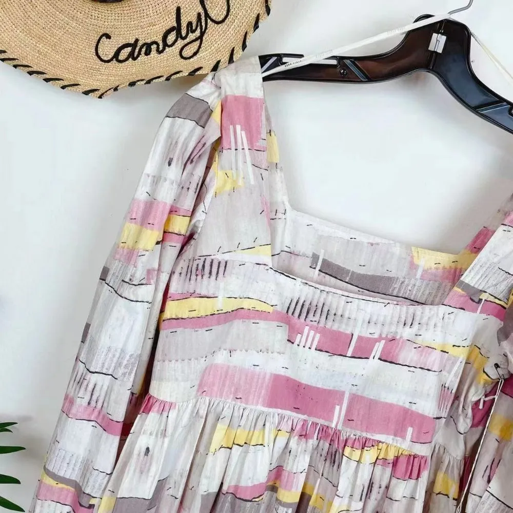 Moon River  Long Sleeve Woven Printed Baby Doll Dress - Image 6