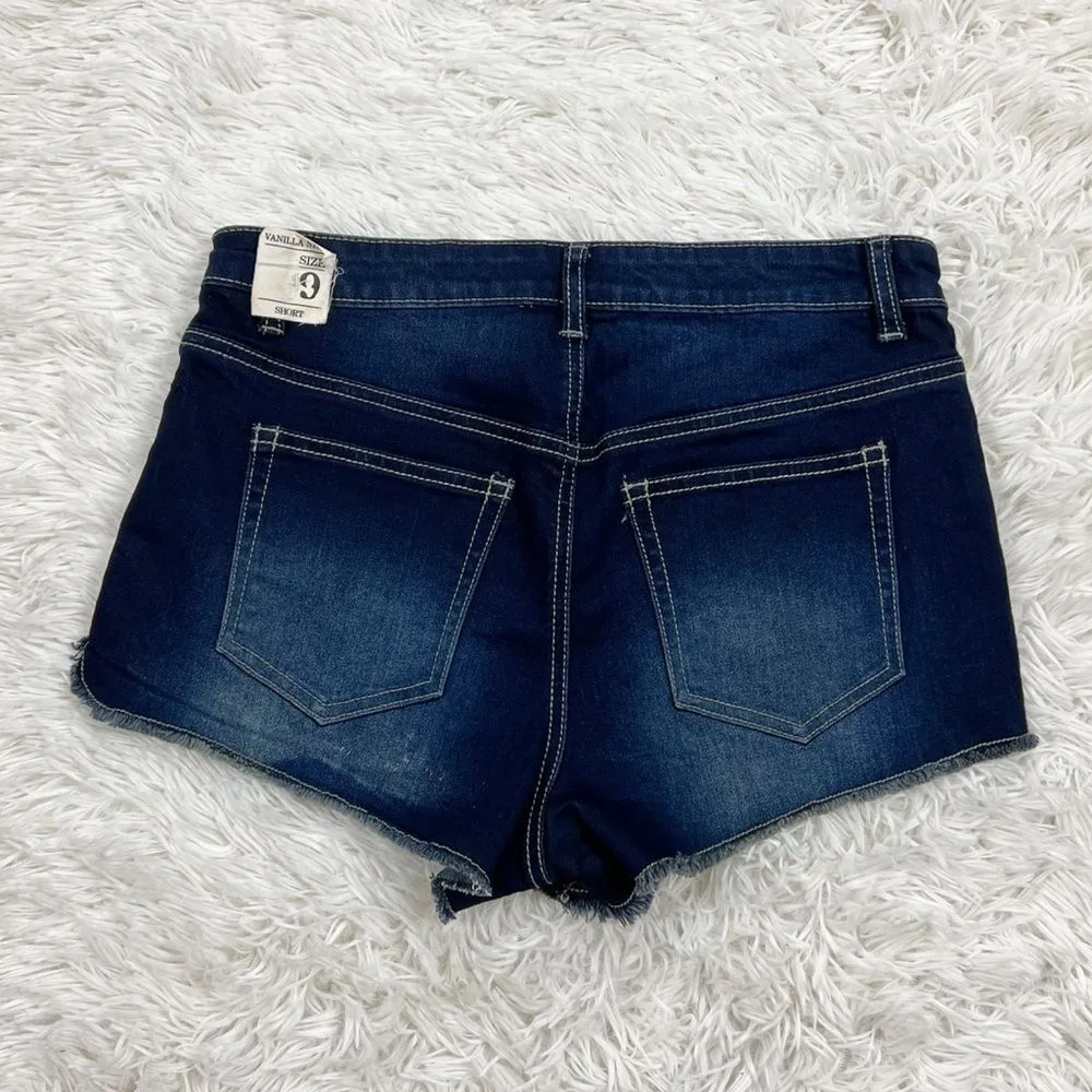 Vanilla Star Dark Wash High Waisted Jean Shorts Size 9 - Image 2