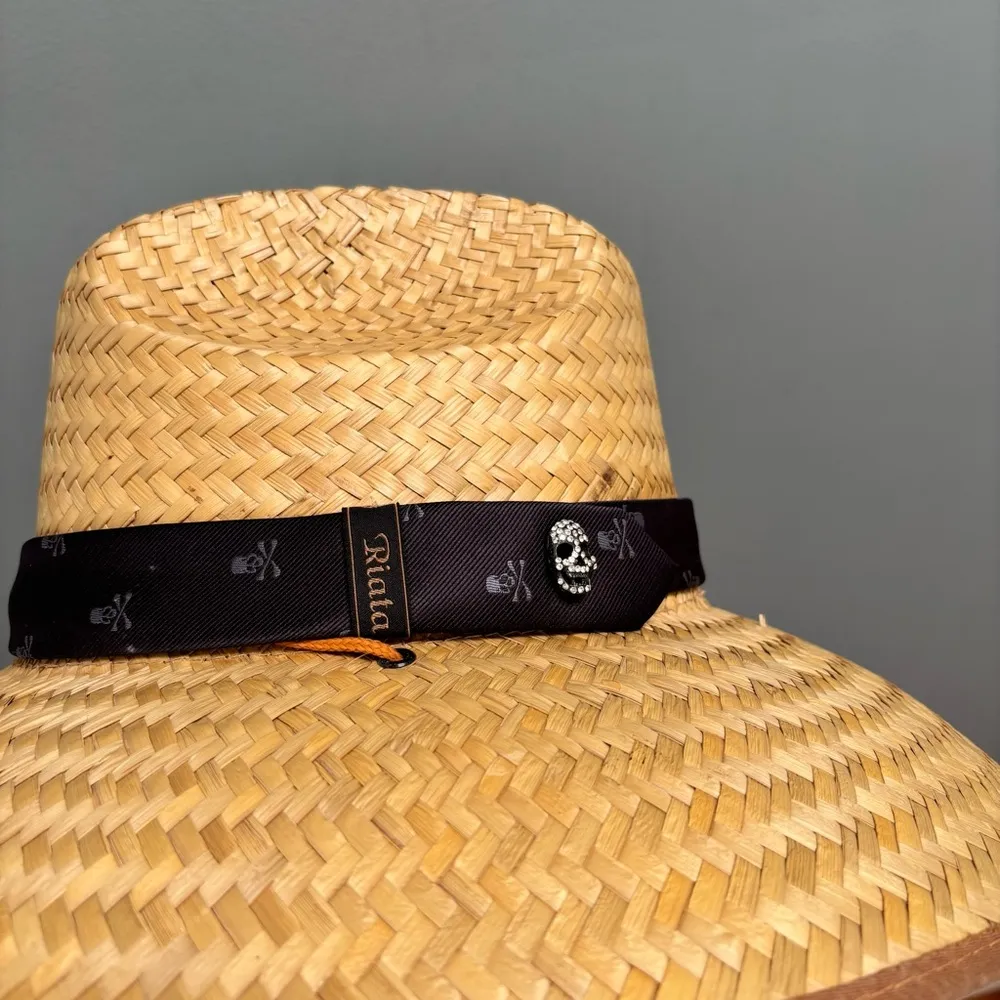 Riata Designs Unisex Straw Sun Hat with Jewel Skull Tan - Image 2