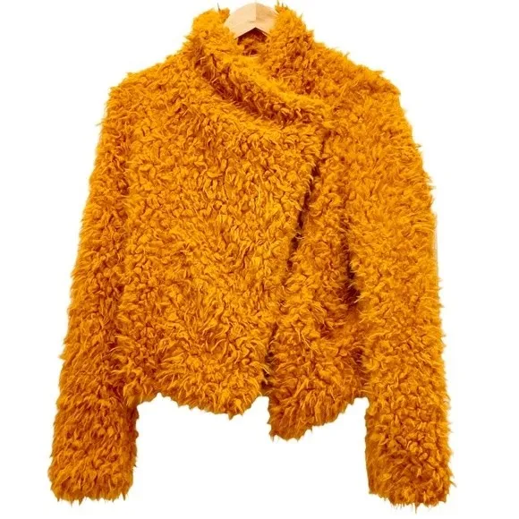 NWT Vero Moda Jayla Shaggy Short Teddy Moto Jacket Thai Curry Women’s Size Small - Image 3