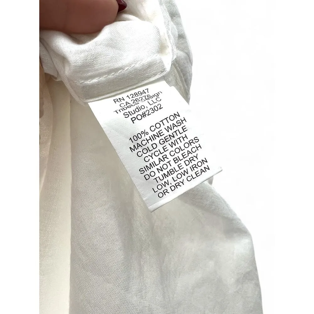 NILI LOTAN Flowey Long Sleeve Button Mandarin Collar Top Blouse Women's White - Image 5