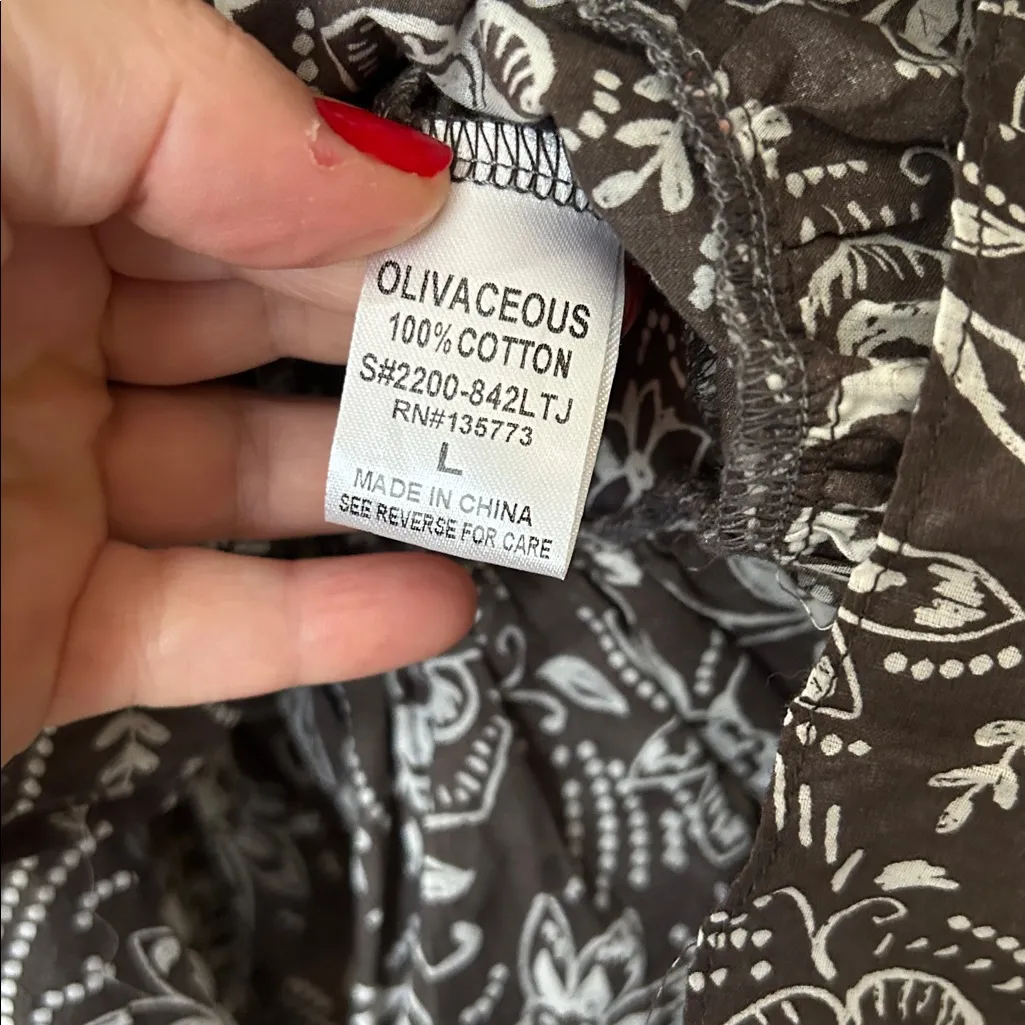 Olivaceous Floral Ruffle Crop Top‎ Dainty Shirt Chocolate Brown Holiday Large - Image 6