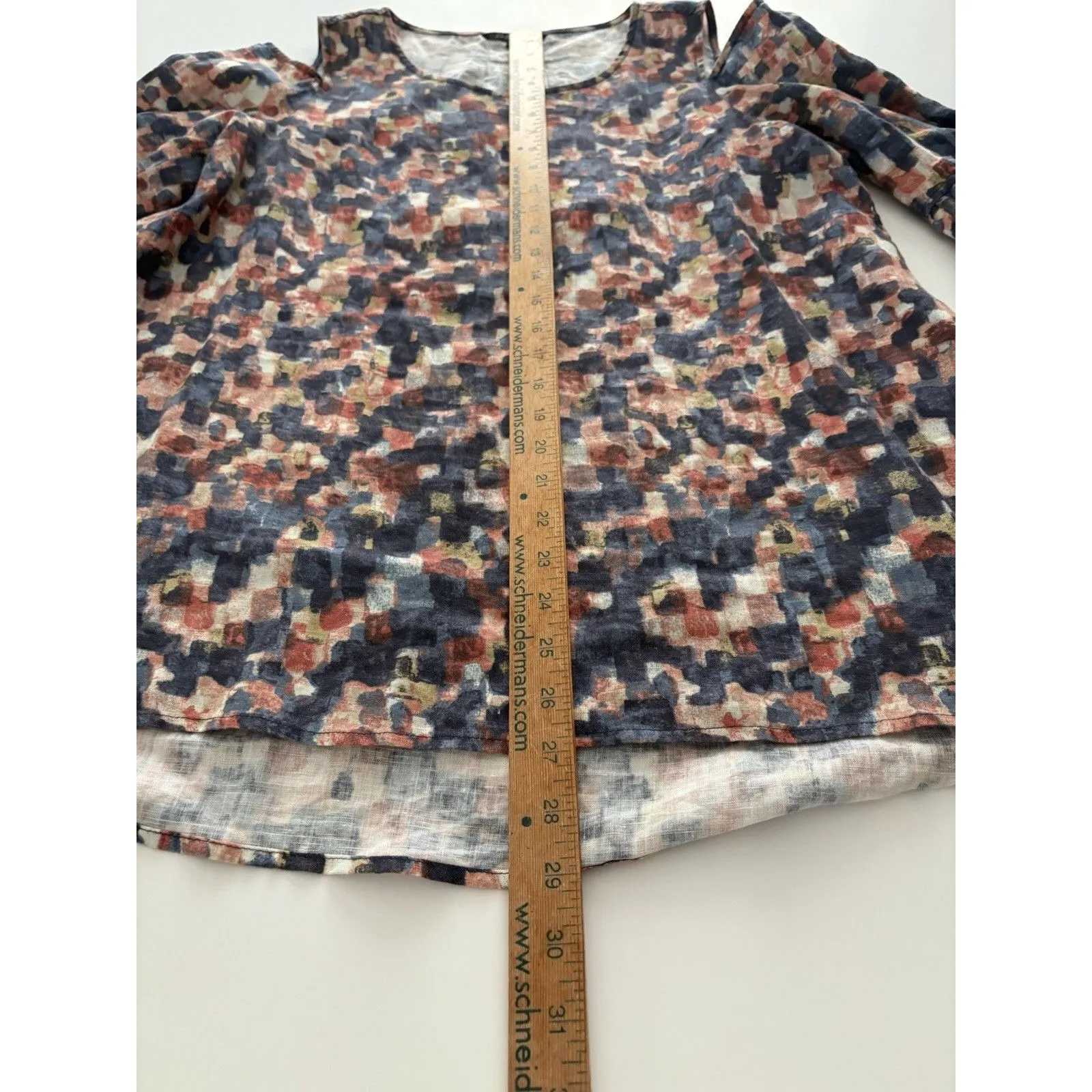 John Mark Linen Tunic Top Size S Blue Brown Bell Sleeve Oversize Lagenlook Fall Gray - Image 7