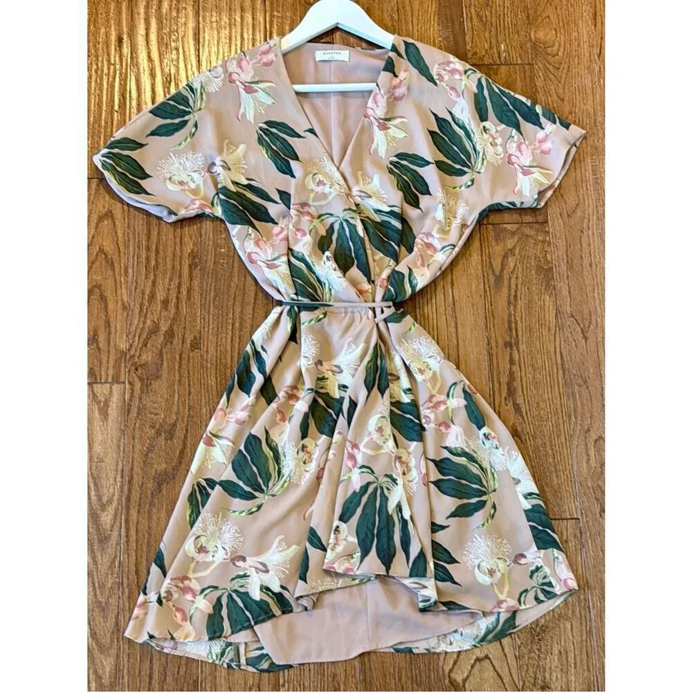 Aritzia Babaton Wallace pink floral faux wrap dress small - Image 5