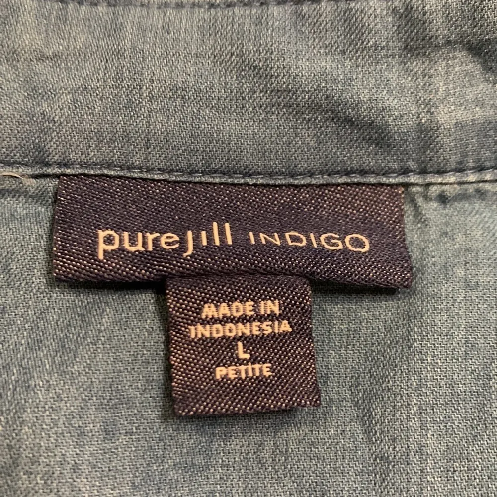 J. Jill PureJill Indigo chambray split neck popover tunic top ombré L - Image 3